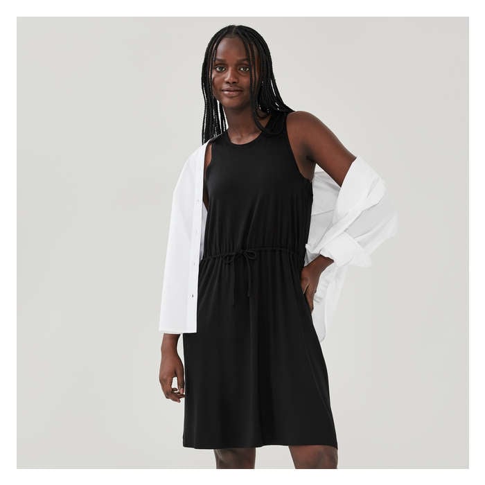 Aux Femmes Robe sans manches à cordon de serrage - Noir Jf